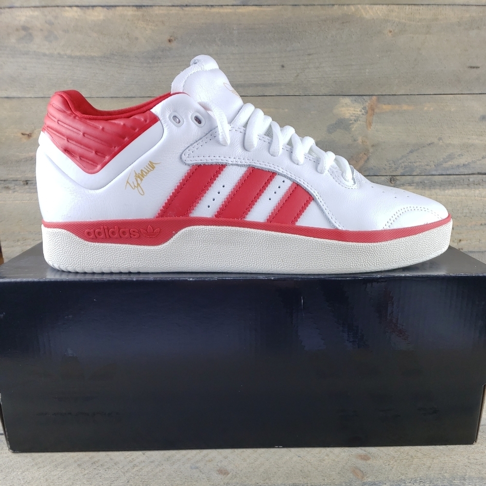 adidas Tyshawn Men's Leather Skate Casual Shoes White Red